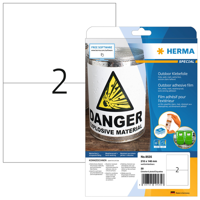 Etiquette HERMA 9535 210x148mm résistante intempéries blanc 20 pièces