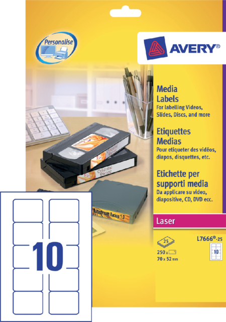 Etiket Avery L7666-25 70x52mm voor 3.5 inch  disk 250stuks