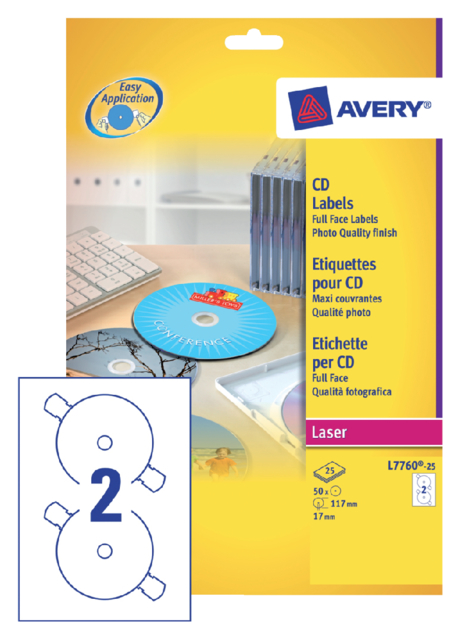 Etiket Avery L7760-25 CD full size glossy 50stuks
