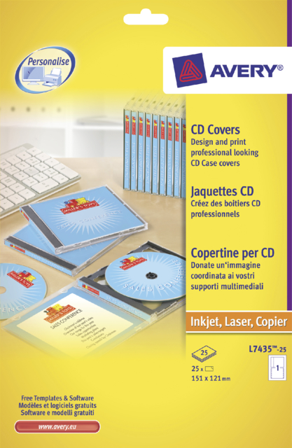Cd inlegkaart Avery L7435-25 151x118mm