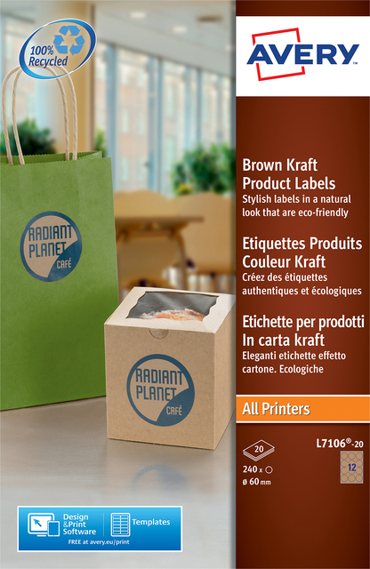 Etiket Avery L7106-20 60mm bruin 240 etiketten