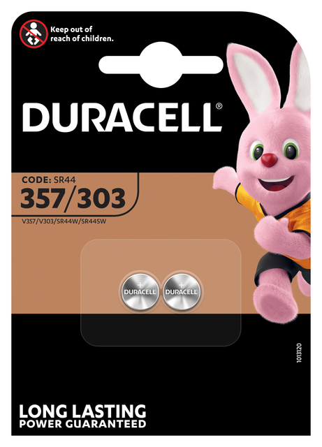 Pile bouton Duracell 2x 357/303 oxyde d'argent Ø11,6mm 2 pièces