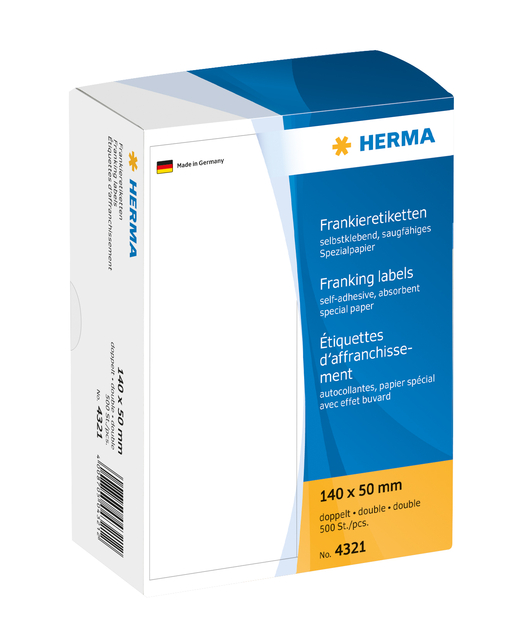 Etiquette affranchissement HERMA 4321 double 140x50mm 500 pièces