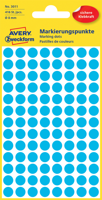 Etiquette Avery 3011 ronde 8mm bleu 416 pièces