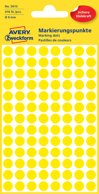Etiquette Avery 3013 ronde 8mm jaune 416 étiquettes