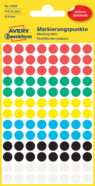 Etiquette Avery 3090 ronde 8mm assorti 416 étiquettes