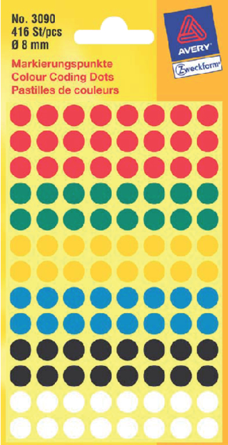 Etiquette Avery Zweckform 3090 rond 8mm assorti 416 pcs