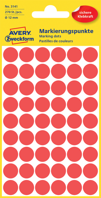 Etiquette Avery 3141 ronde 12mm rouge 270 pcs