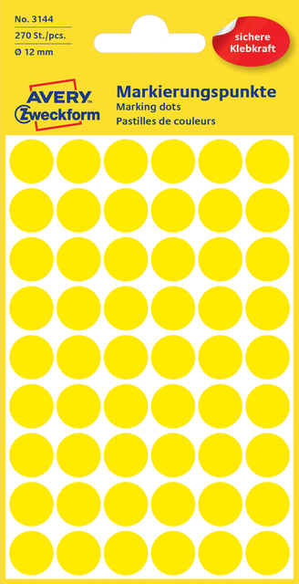Etiquette Avery 3144 ronde 12mm jaune 270 étiquettes
