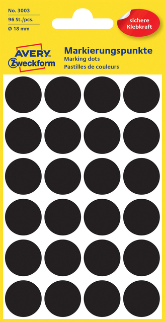 Etiket Avery Zweckform 3003 rond 18mm zwart 96 etiketten