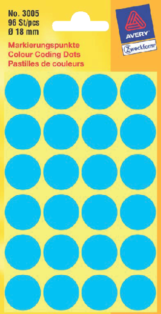 Etiket Avery Zweckform 3005 rond 18mm 96stuks blauw