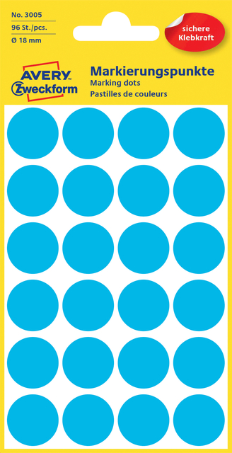 Etiket Avery Zweckform 3005 rond 18mm blauw 96 etiketten