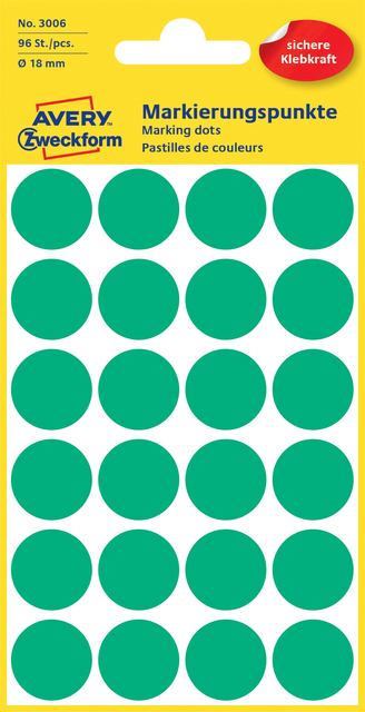 Etiquette Avery 3006 rond 18mm vert 96 pièces