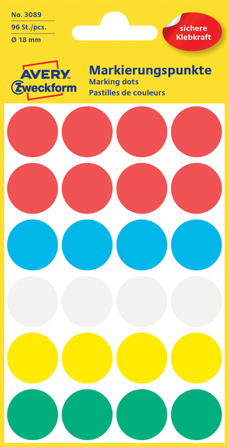 Etiquette Avery Zweckform 3089 rond 18mm assorti 96 pcs