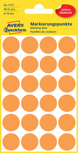 Etiquette Avery 3173 ronde 18mm orange 96 étiquettes