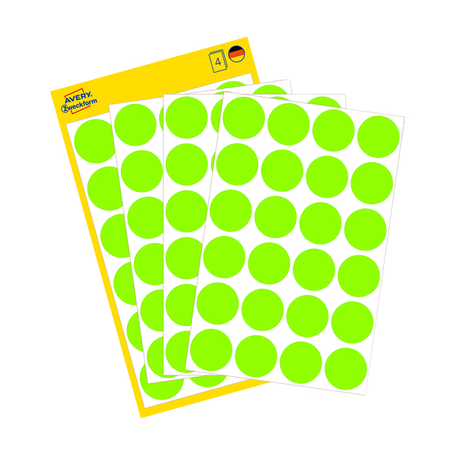 Etiket Avery Zweckform 3174 rond 18mm lichtgroen 96 etiketten