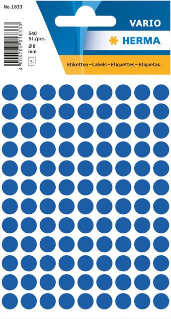 Etiquette HERMA 1833 rond 8mm bleu foncé 540 pièces
