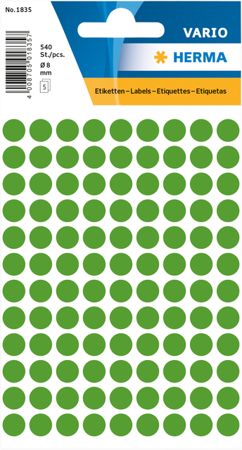 Etiquette HERMA 1835 rond 8mm vert foncé 540 pièces