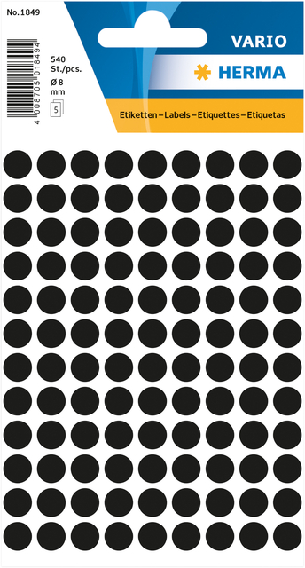 Etiket HERMA 1849 rond 8mm zwart 540 stuks