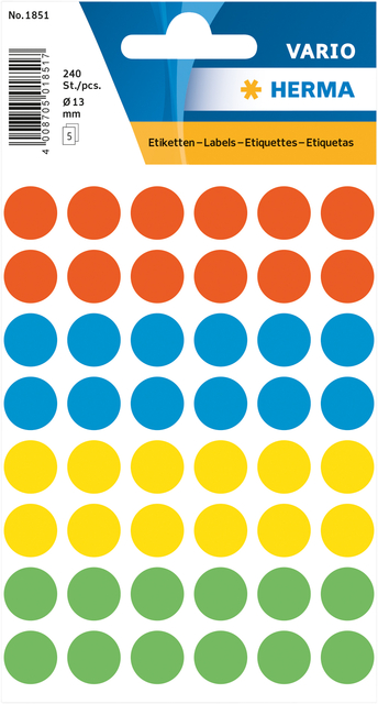 Etiquette HERMA 1851 rond 12mm assorti 240 pièces