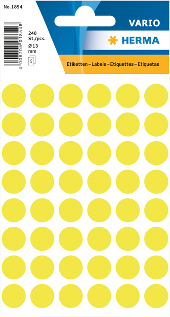 Etiquette HERMA 1854 rond 12mm jaune fluo 240 pièces