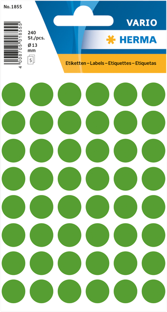 Etiquette HERMA 1855 rond 13mm vert foncé 240 pièces