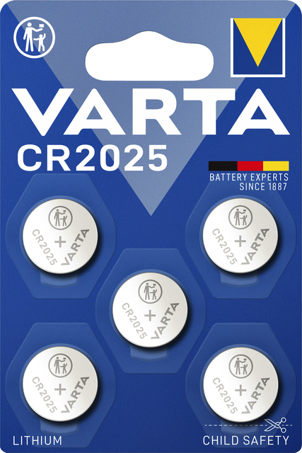 Pile bouton Varta CR2025 lithium blister 5 pièces