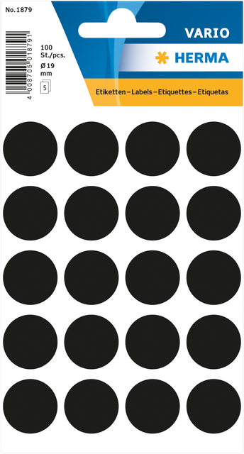 Etiquette HERMA 1879 rond 19mm noir 100 pièces