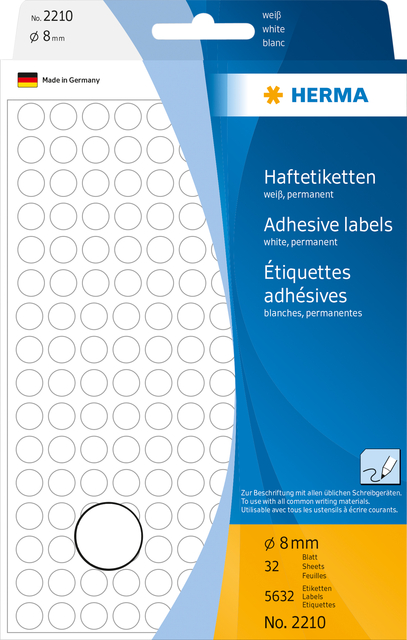 Etiquette HERMA 2210 rond 8mm blanc 5632 pièces