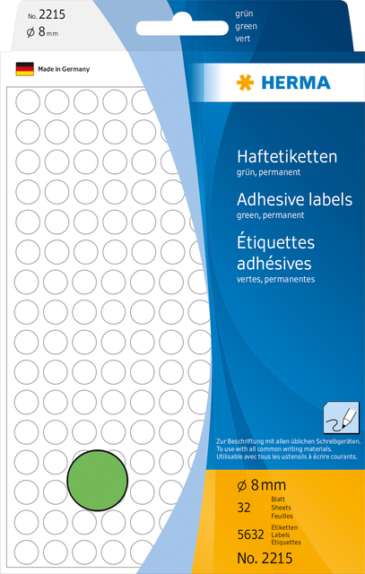 Etiquette HERMA 2215 rond 8mm vert 5632 pièces