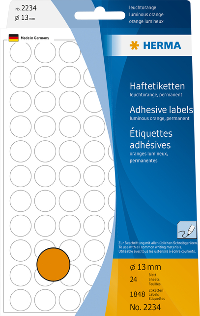 Etiquette HERMA 2234 rond 13mm orange fluo 2464 pièces