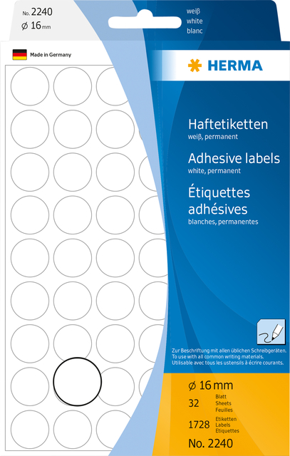 Etiquette HERMA 2240 rond 16mm blanc 1728 pièces