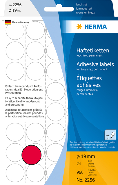 Etiquette HERMA 2256 rond 19mm rouge fluo 960 pièces