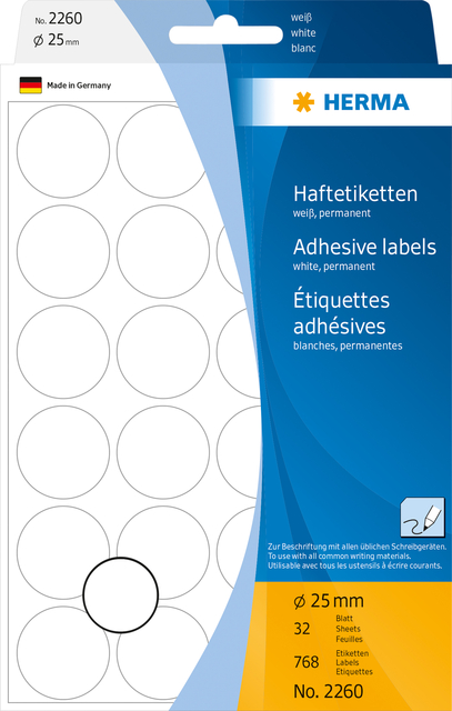 Etiquette HERMA 2260 rond 25mm blanc 768 pièces