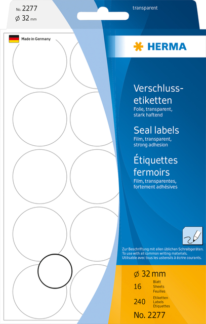 Etiquette HERMA 2277 rond 32mm transparent 240 pièces