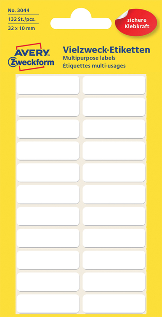 Etiket Avery Zweckform 3044 32x10mm wit 132 etiketten