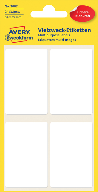 Etiket Avery Zweckform 3087 54x35mm wit 24 etiketten