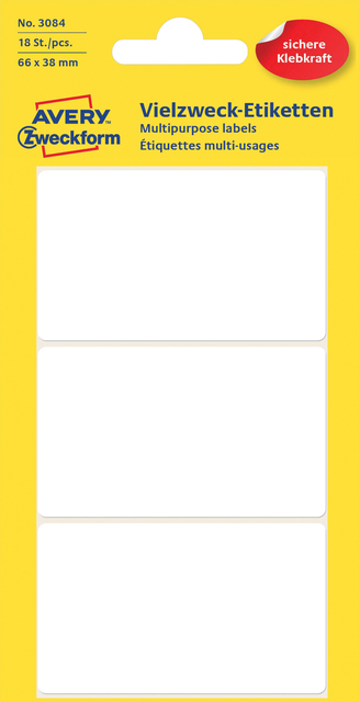 Etiquette Avery Zweckform 3084 66x38mm blanc 18 pièces