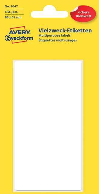 Etiquette Avery 3047 98x51mm blanc 6 pièces