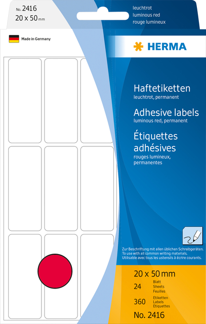 Etiquette HERMA 2416 20x50mm rouge fluo 360 pièces