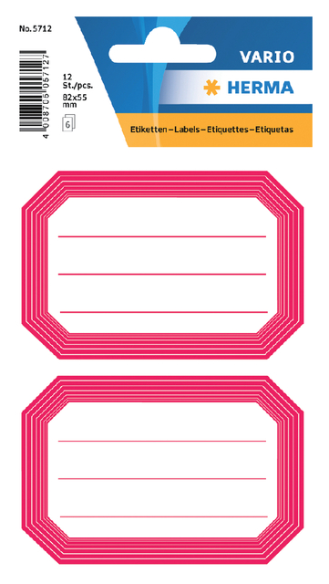 Etiquette cahier HERMA 5712 82x55mm cadre rouge 12 pièces