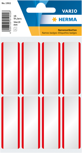 Etiquette badge HERMA 1902 54x19mm blanc/rouge 16 pièces