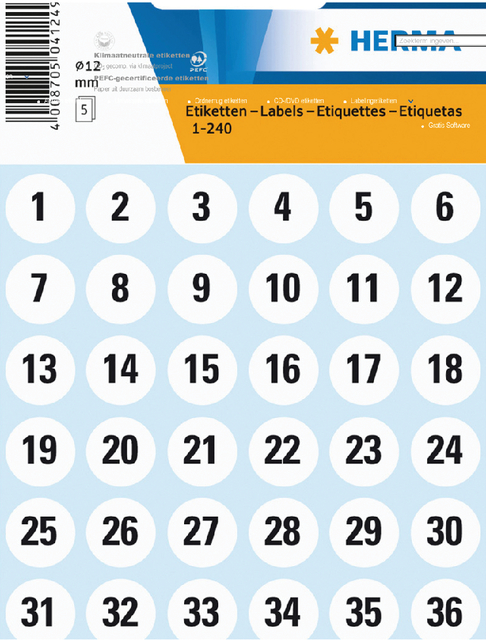 Etiquette HERMA 4124 chiffres 1-240 Ø12mm 240pcs