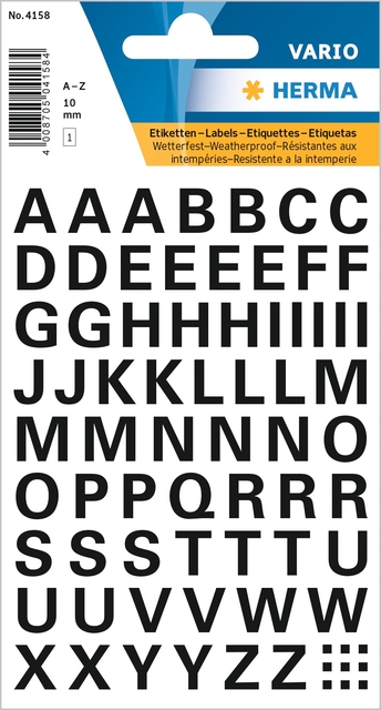 Etiquette HERMA 4158 lettres A-Z noir 10mm
