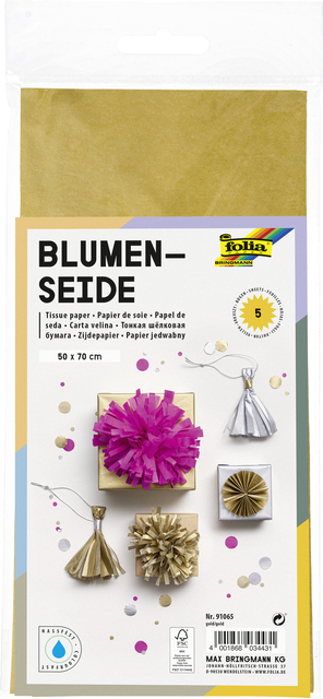 Papier de soie Folia 50x70cm 20g nr 65 or 5 feuilles