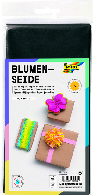Papier de soie Folia 50x70cm 20g nr 90 noir 5 feuilles