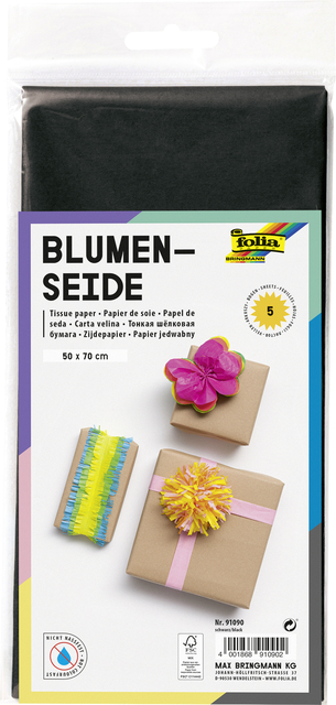 Zijdevloeipapier Folia 50x70cm 20gr nr90 zwart 5 vel