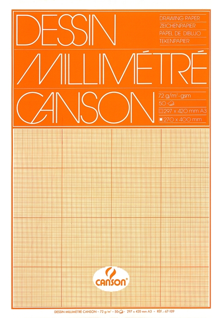 Millimeterpapier Canson bruingeel bedrukt 50vel 72gr A3 wit