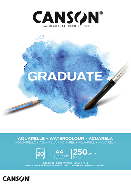 Bloc aquarelle Canson Graduate Watercolour A4 20 feuilles 250g blanc