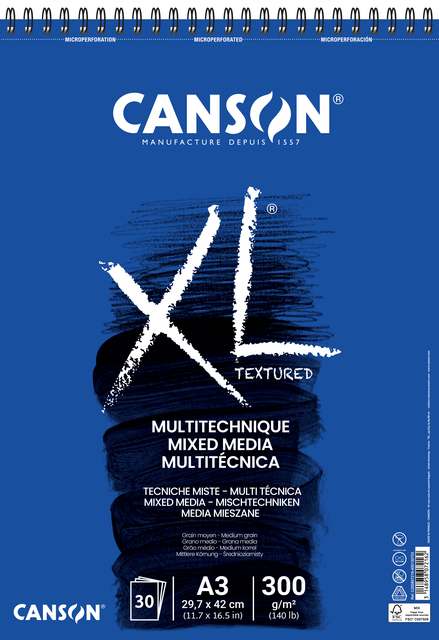 Bloc à dessin Canson XL Multitechnique A3 300g 30 feuilles 300g blanc